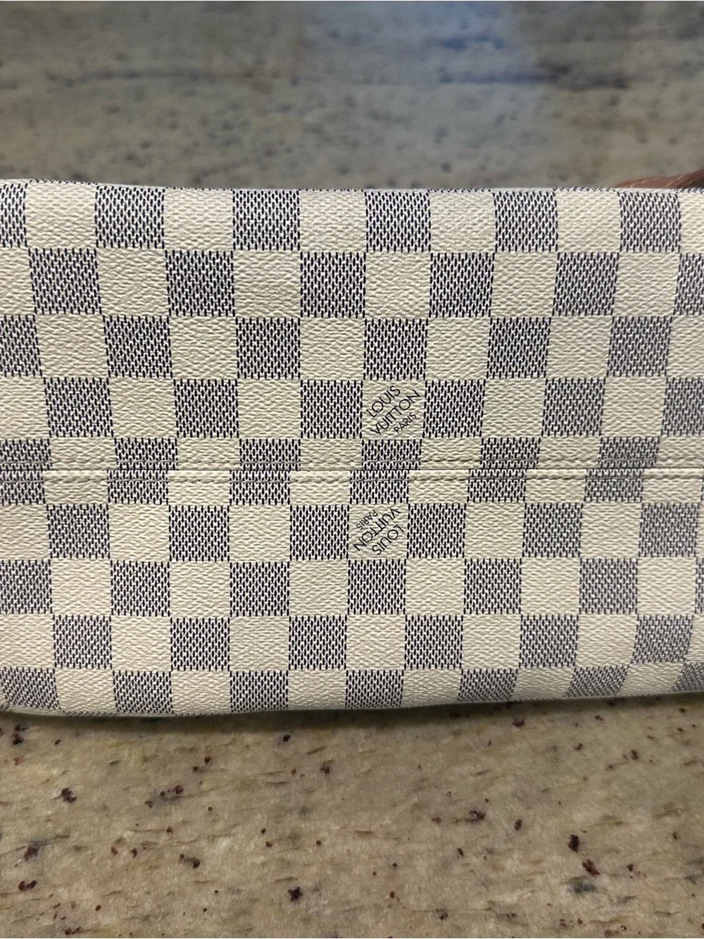 Louis Vuitton White Checkered Damier Azur Tote with Tan Leather Straps